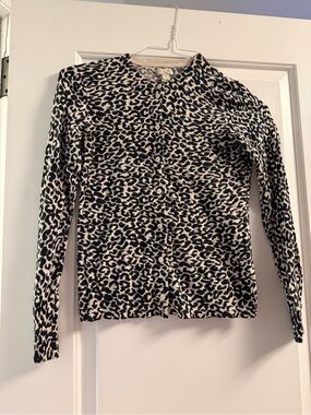 J. Crew Black & Cream Leopard Print Button-Up Cardigan